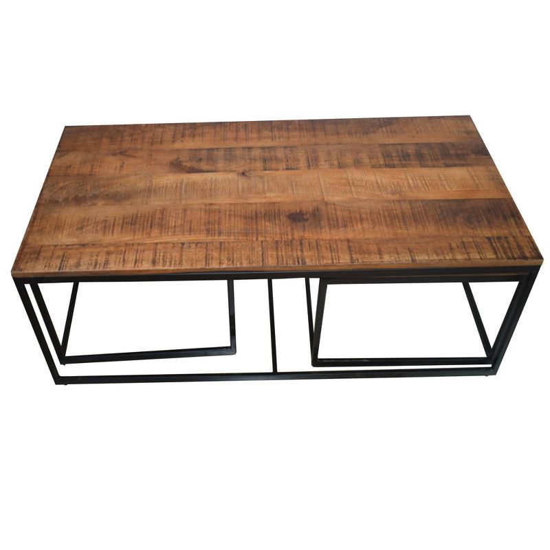 Set of 3 Nested Design Metal Coffee Tables with Spacious Wooden Top Brown - The Urban Port