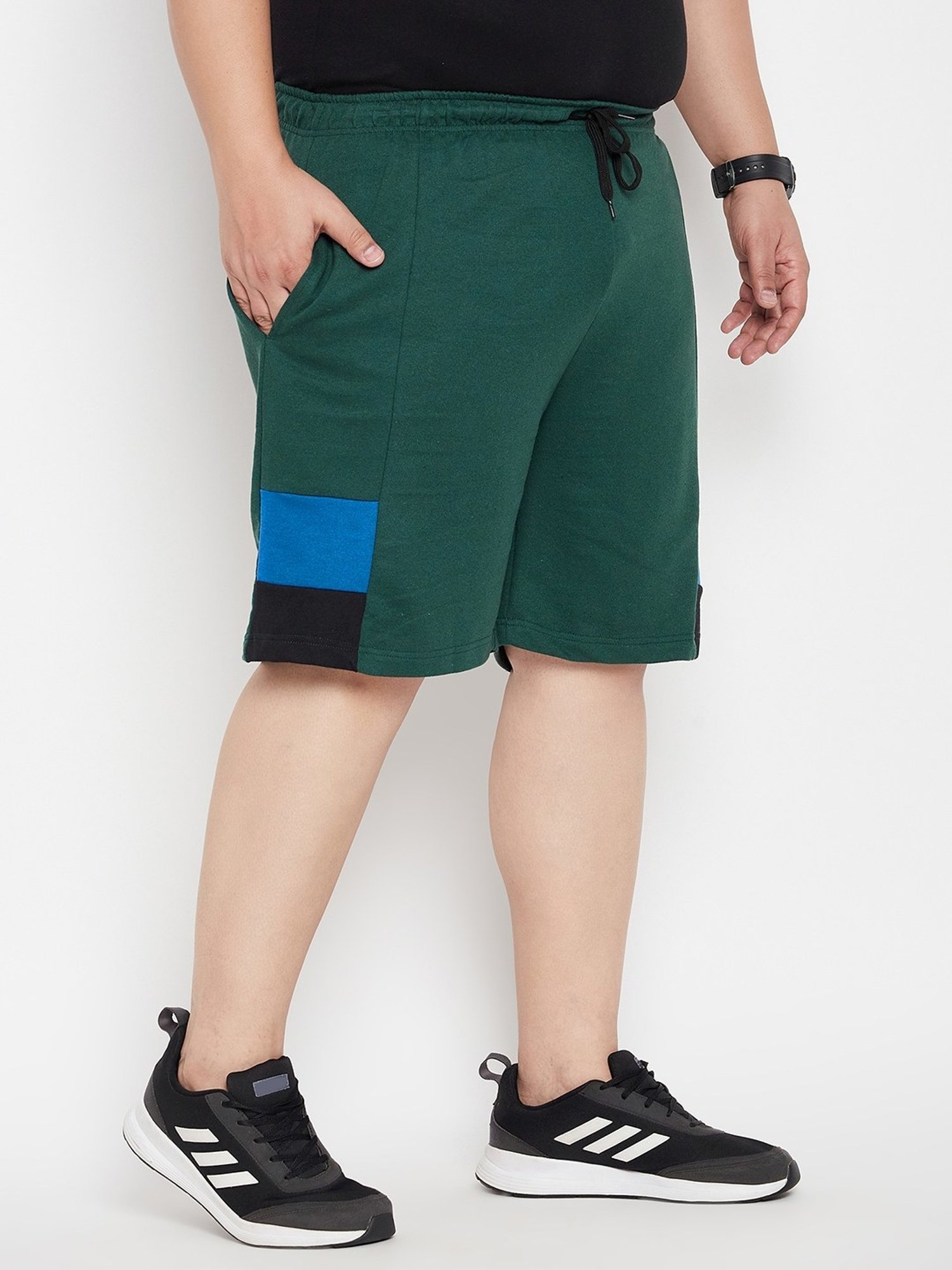 Bigbanana Mid Green Regular Fit Colour Block Shorts