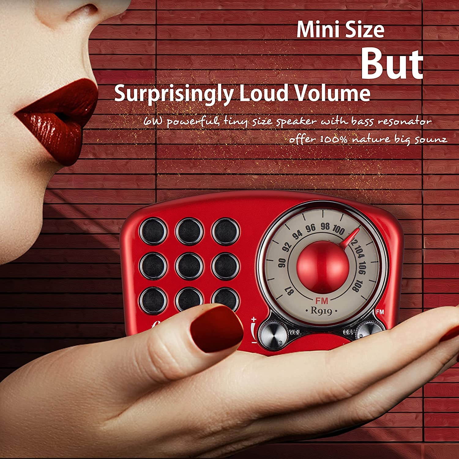 Retro Bluetooth Speaker, Vintage Radio FM Radio with Old Fashioned Classic Style, Strong Bass Enhancement, Loud Volume, Bluetooth 4.2 Wireless Connection, TF Card and MP3 Player (RED)