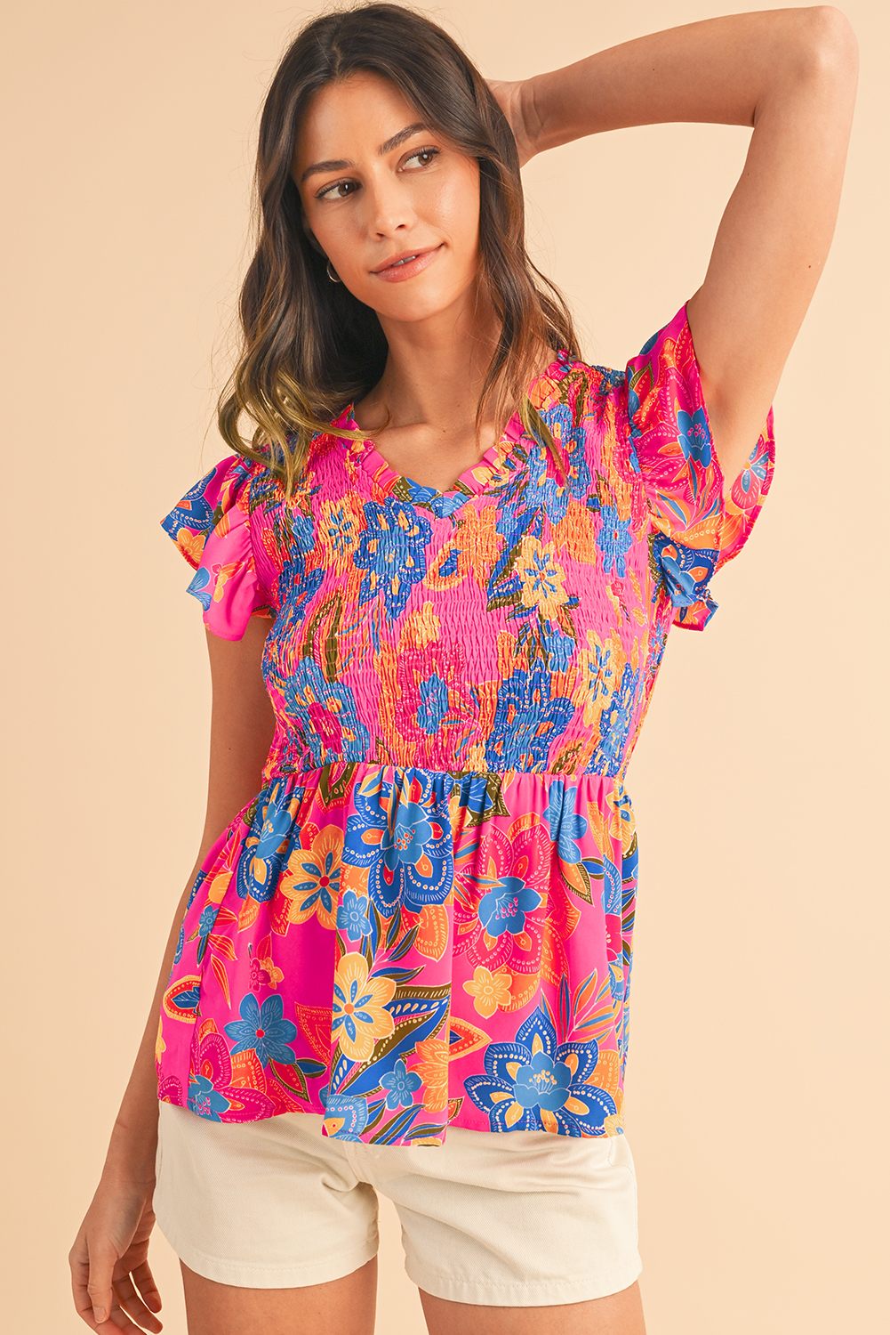 White Spotted Print Tie Neck Color Block Halter Sleeveless Shirt