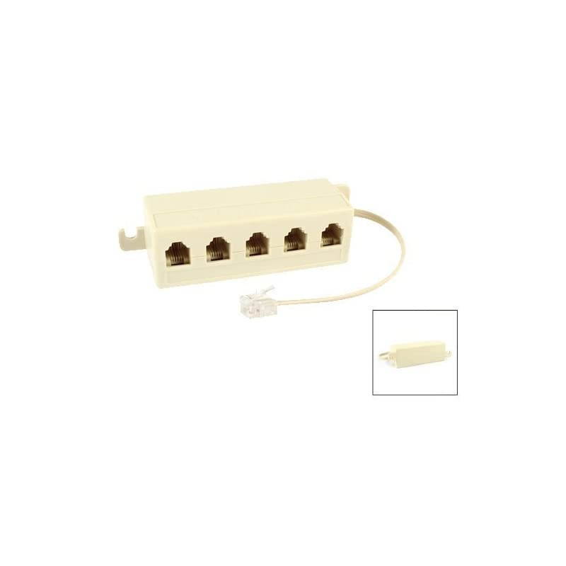 Beige RJ11 6P4C Male to 5 Female Outlet Ports Socket Telephone Phone Cable Line Splitter Adapter 1 Pack