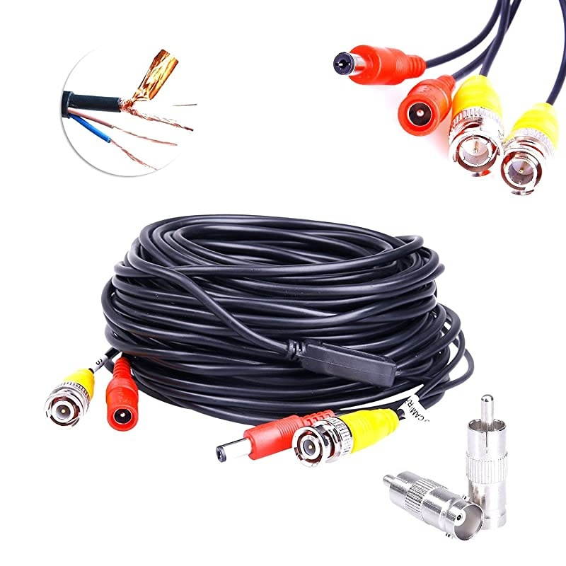 4 Pack 60ft BNC Video Exension Power Cable Cord PreMade AllinOne Coaxial Cable with 8pcs BNC to RCA Connectors for DVR Video Camera Security System WireBlack