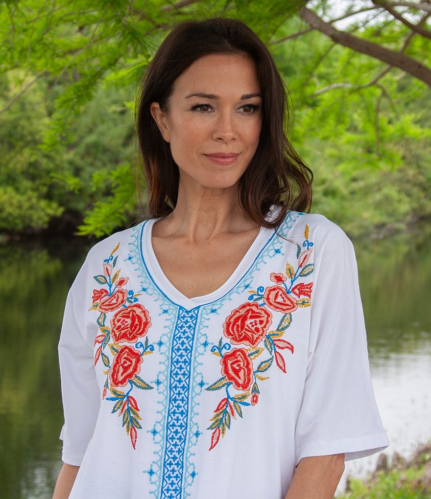 Karyn Seo Kira Multi Floral Embroidered Knit Tunic