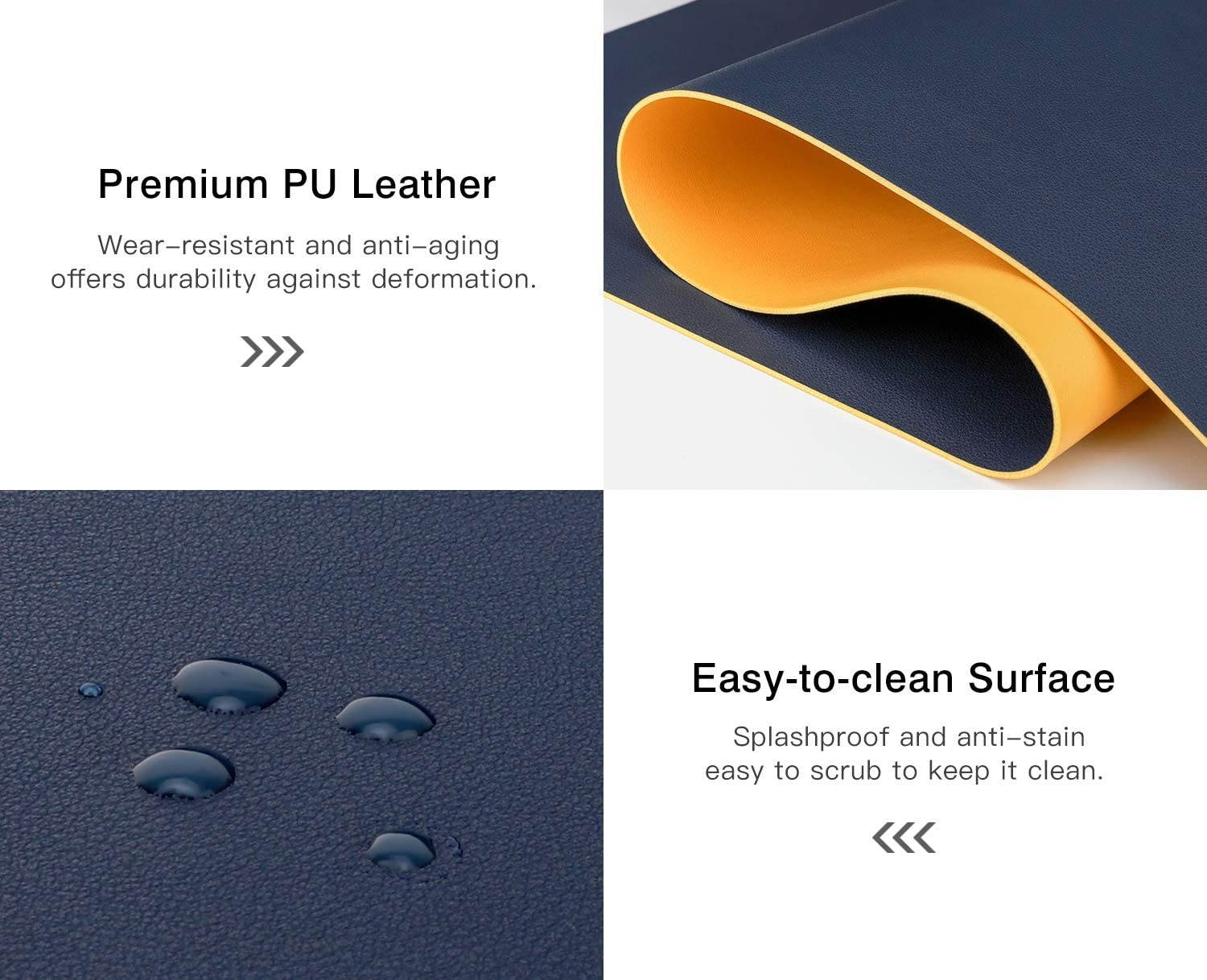 MoKo Computer Desk Mat - PU Large Extended Gaming Mouse Pad, Non-Slip Keyboard Mouse Mat, Waterproof Office Writing Desk Pad Protector, 31.5 x 15.7 x 0.08 Inch - Double Side Royal Blue/Yellow