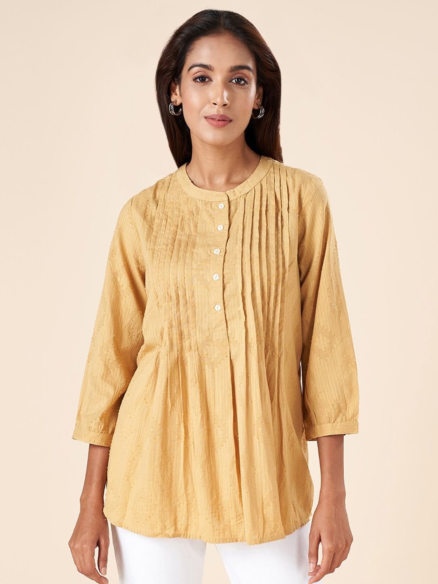 Akkriti by Pantaloons Beige Self Pattern Tunic