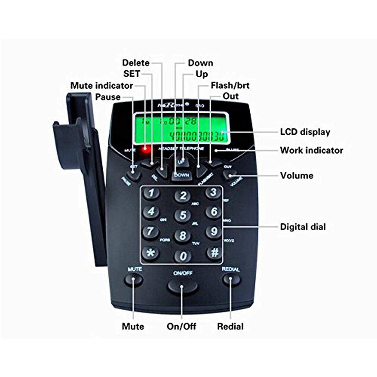 KerLiTar LK-P016B DialPad Telephone with Headset Call Center Corded Phone Tone Dial Key Pad with Caller ID Redial(Black)