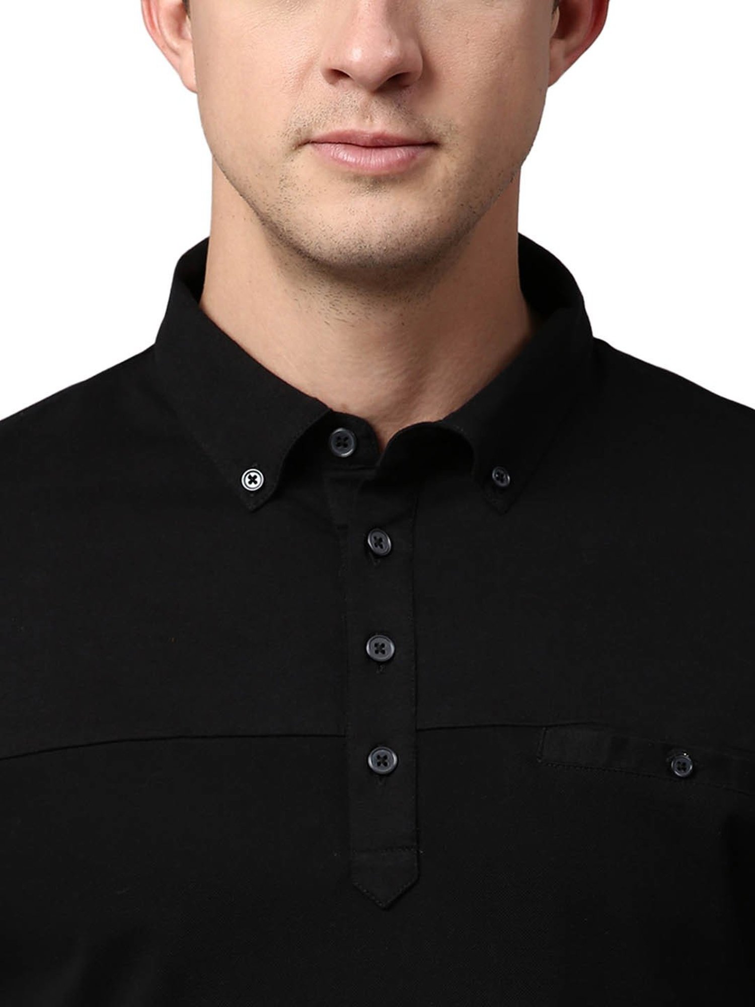 Slowave Black Cotton Regular Fit Polo T-Shirt