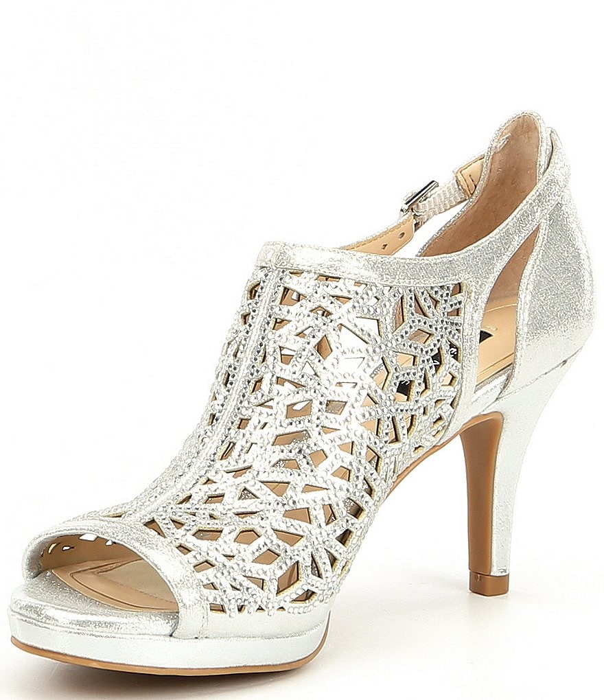 Alex Marie Lanie Metallic Rhinestone Detail Cutout Pattern Dress Pumps