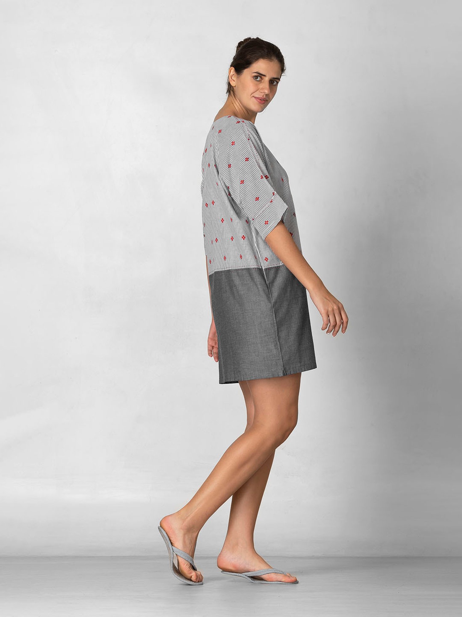 The Calm Collective Grey Embroidered Night Dress