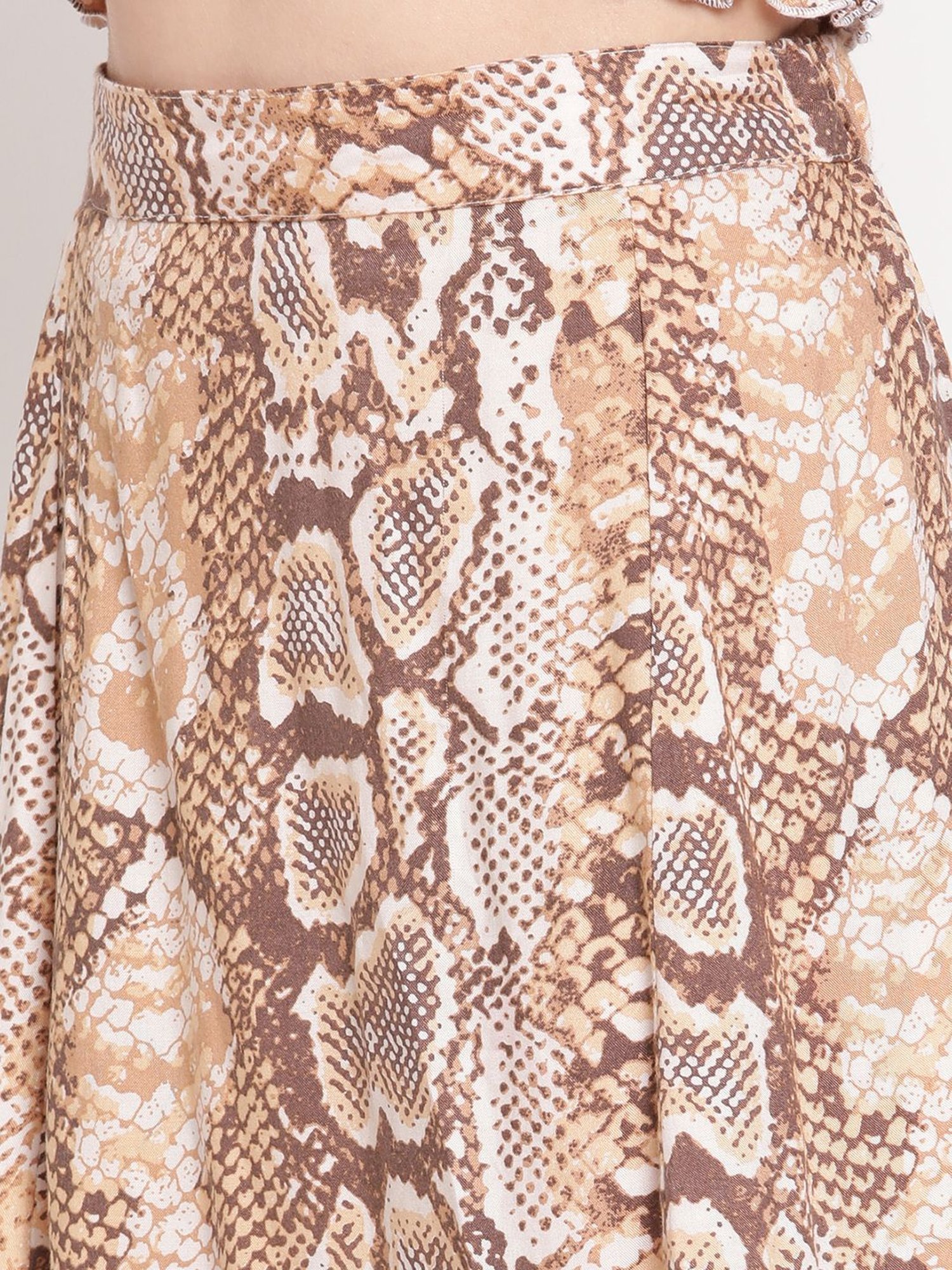 TAG 7 Beige Printed A-Line Skirt