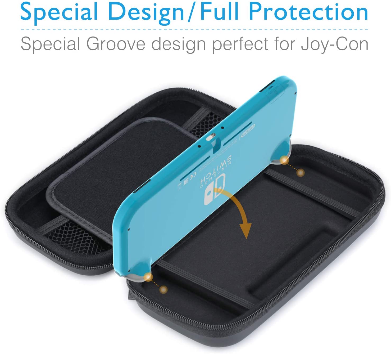 Roll over image to zoom in
HEYSTOP Compatible Nintendo Switch Lite Case with Tempered Glass Screen Protector(2 Pack) 10 Games Card Storage and Portable Design Console Accessories Special for Travelin