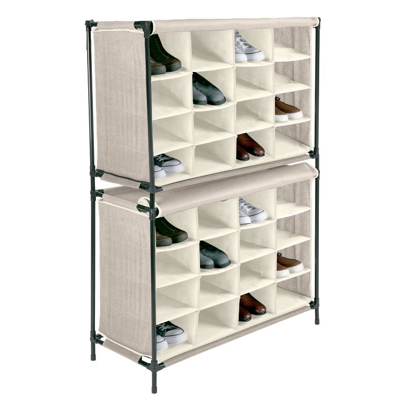 IRIS 2 Tier Slim Stackable Metal Shoe Rack Black