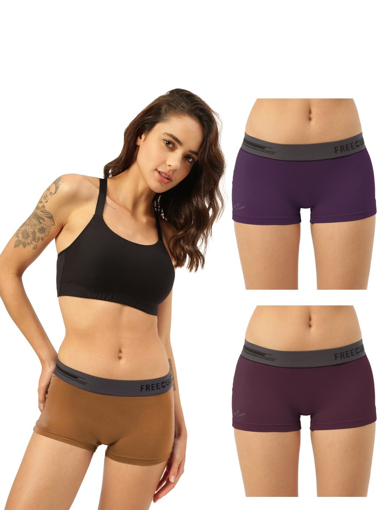 Freecultr Multicolored Plain Boy-Shorts Panties - Pack Of 3