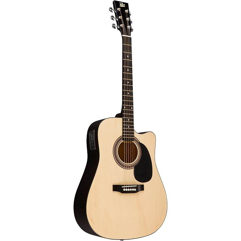 Rogue RA-090 Dreadnought Cutaway Acoustic-Electric Guitar, Natural with Road Runner RRDWA Case