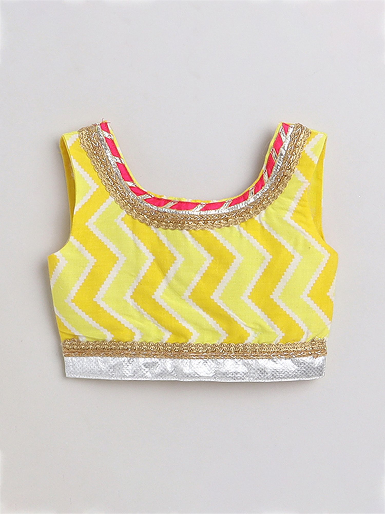 Many Frocks Kids Yellow & Pink Embellished Lehenga, Choli with Dupatta