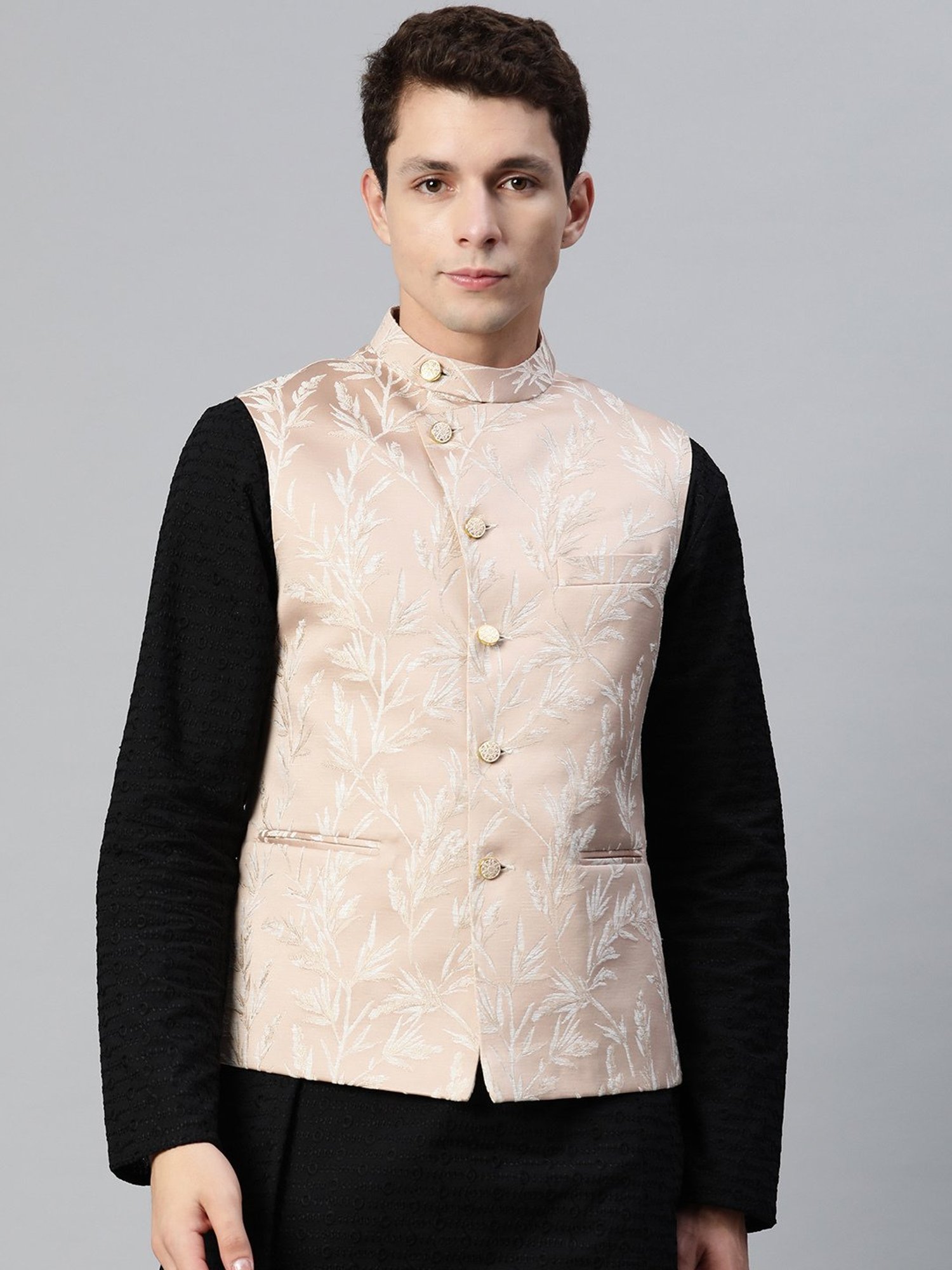 ManQ Peach Slim Fit Nehru Jacket