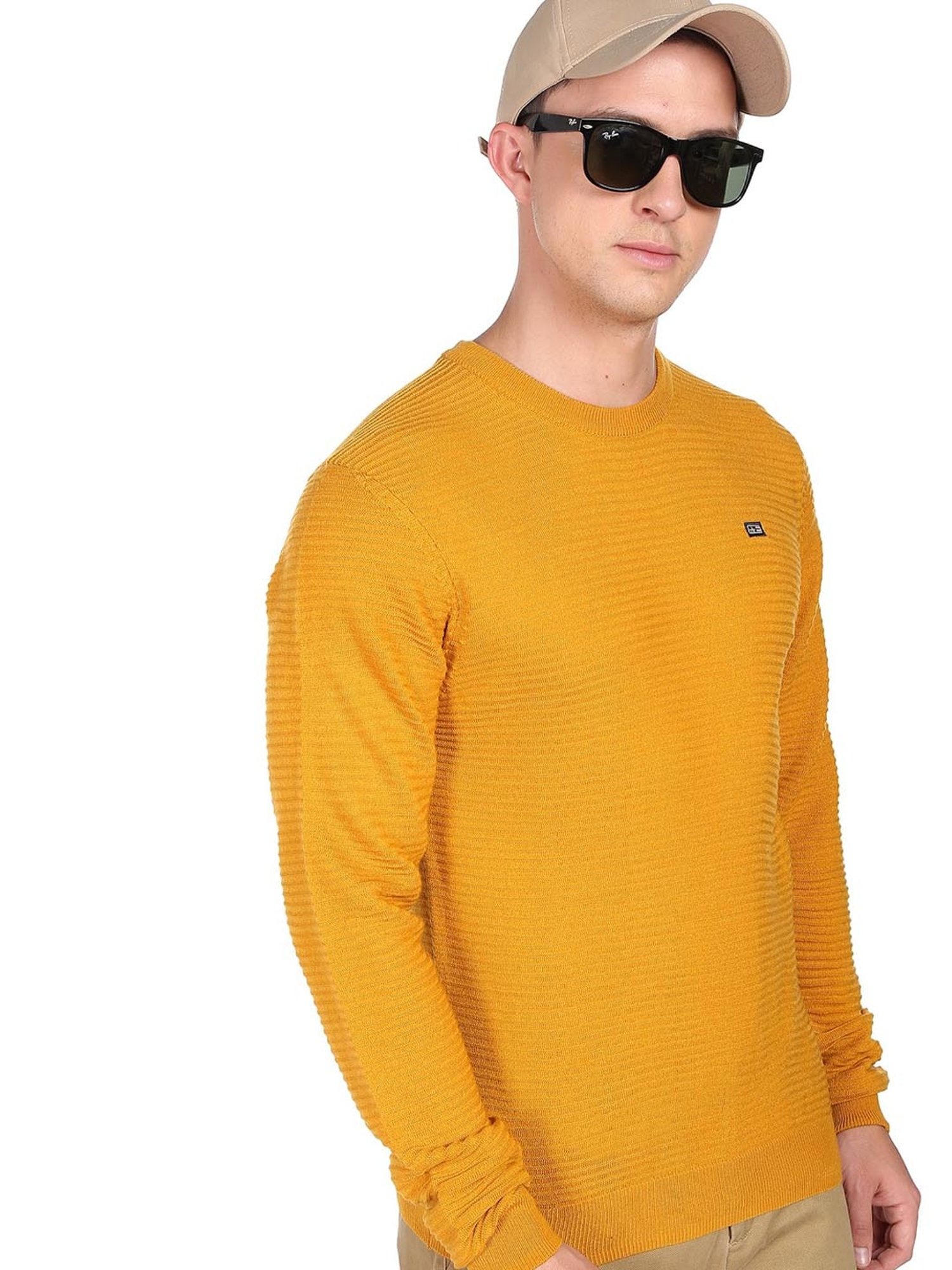 Arrow Sport Yellow Regular Fit Texture Sweater