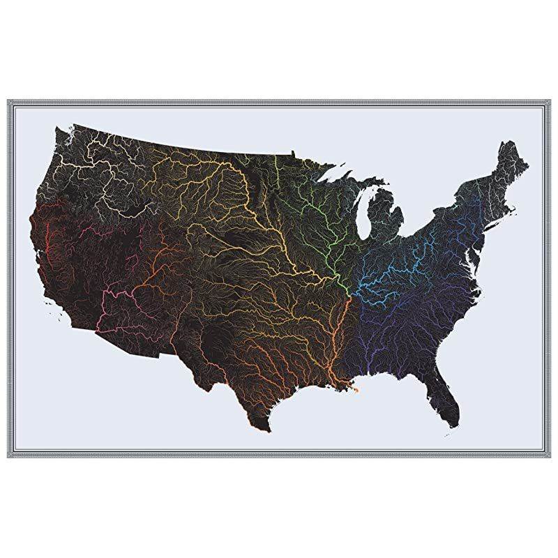 US Hydrological Map | Map of United States Rivers amp Basins | 36 x 24 on Premium Paper | Incredible River Detail Beautiful Color Palette | Great Gift for Anyone Who Loves The Water | Ships Rolled