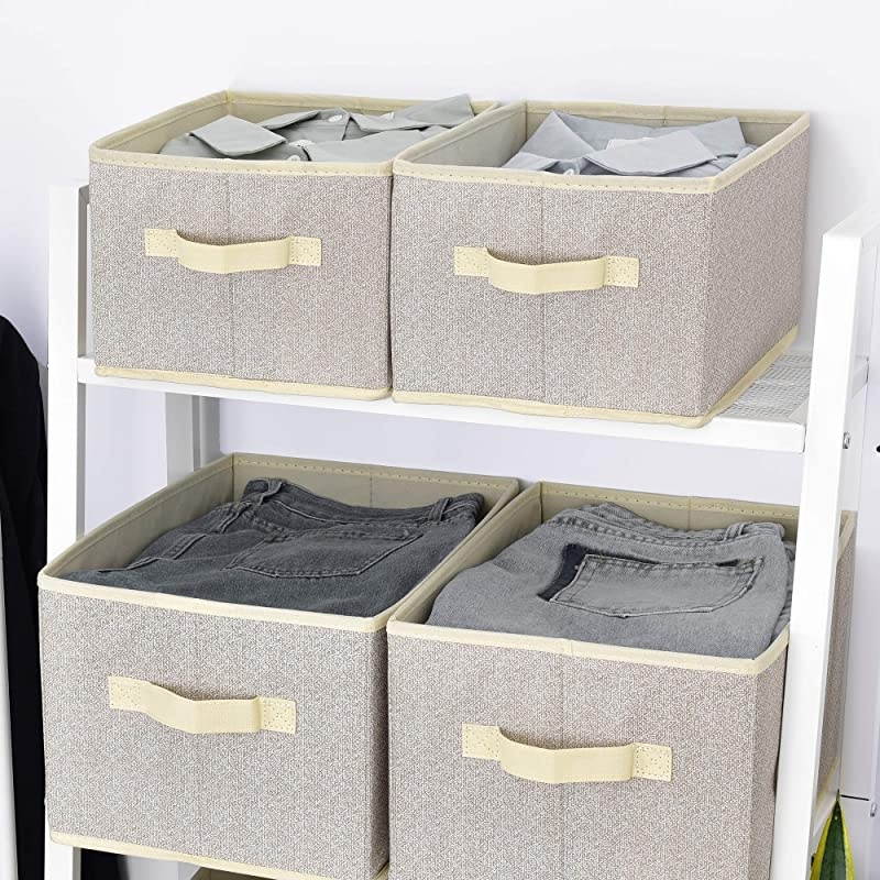 Storage Bin for Shelves Fabric Closet Organizer Shelf Cube Box with Handle Home Office Storage Baskets Medium Beige 3Pack