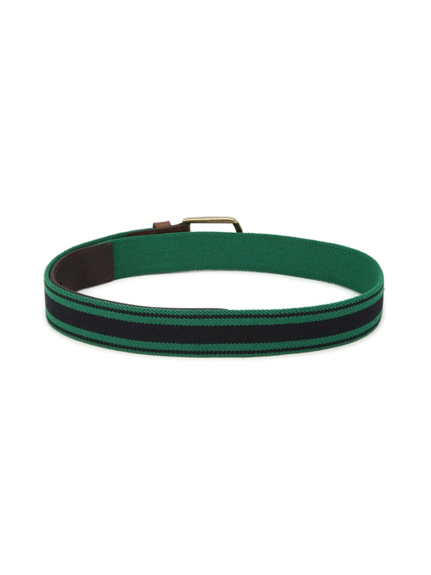 Simon Carter Green Leather Striped Casual Belt for Men