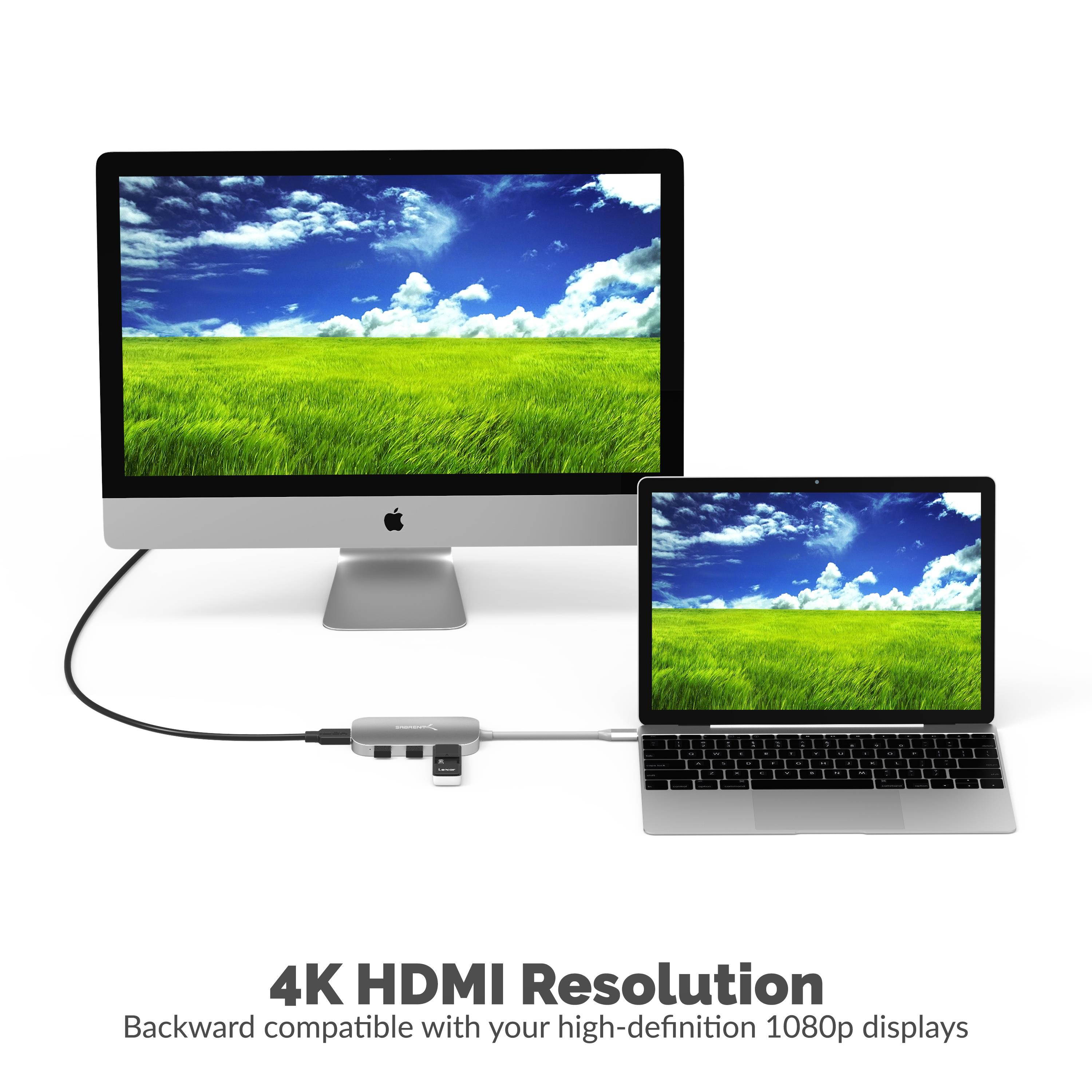 sabrent 8-in-1 usb type-c hub with hdmi(4k) output, 3 usb 3.0 ports, 1 usb 2.0 port, sd/microsd multi-card reader [4k and power