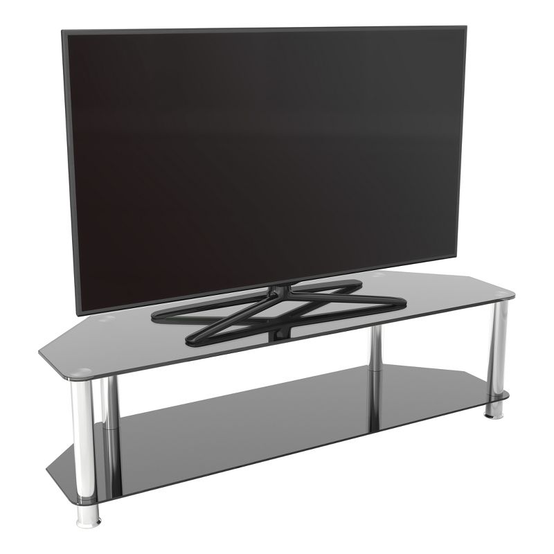 65" TV Stand with Glass Shelves - Silver/Black