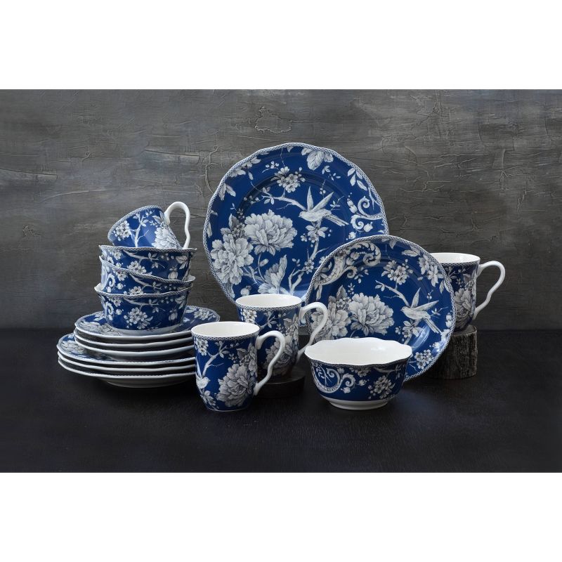 16pc Porcelain Adelaide Dinnerware Set Dark Blue - 222 Fifth
