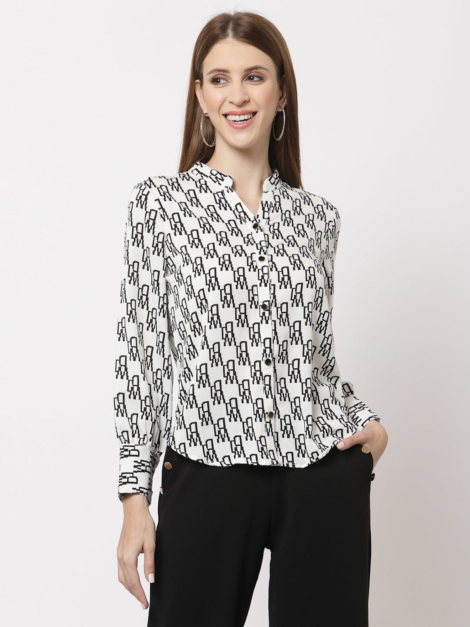 Juelle White Printed Slim Fit Shirt