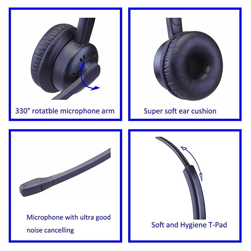 Headset with Noise Canceling Microphone, Including RJ9 & 3.5mm Connectors for Landline Deskphone and Smartphone PC Laptops, Call Center Office Headset for Yealink Grandstream Snom