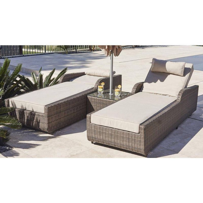 Hathaway 3pc Patio Chaise Lounge Set - Direct Wicker
