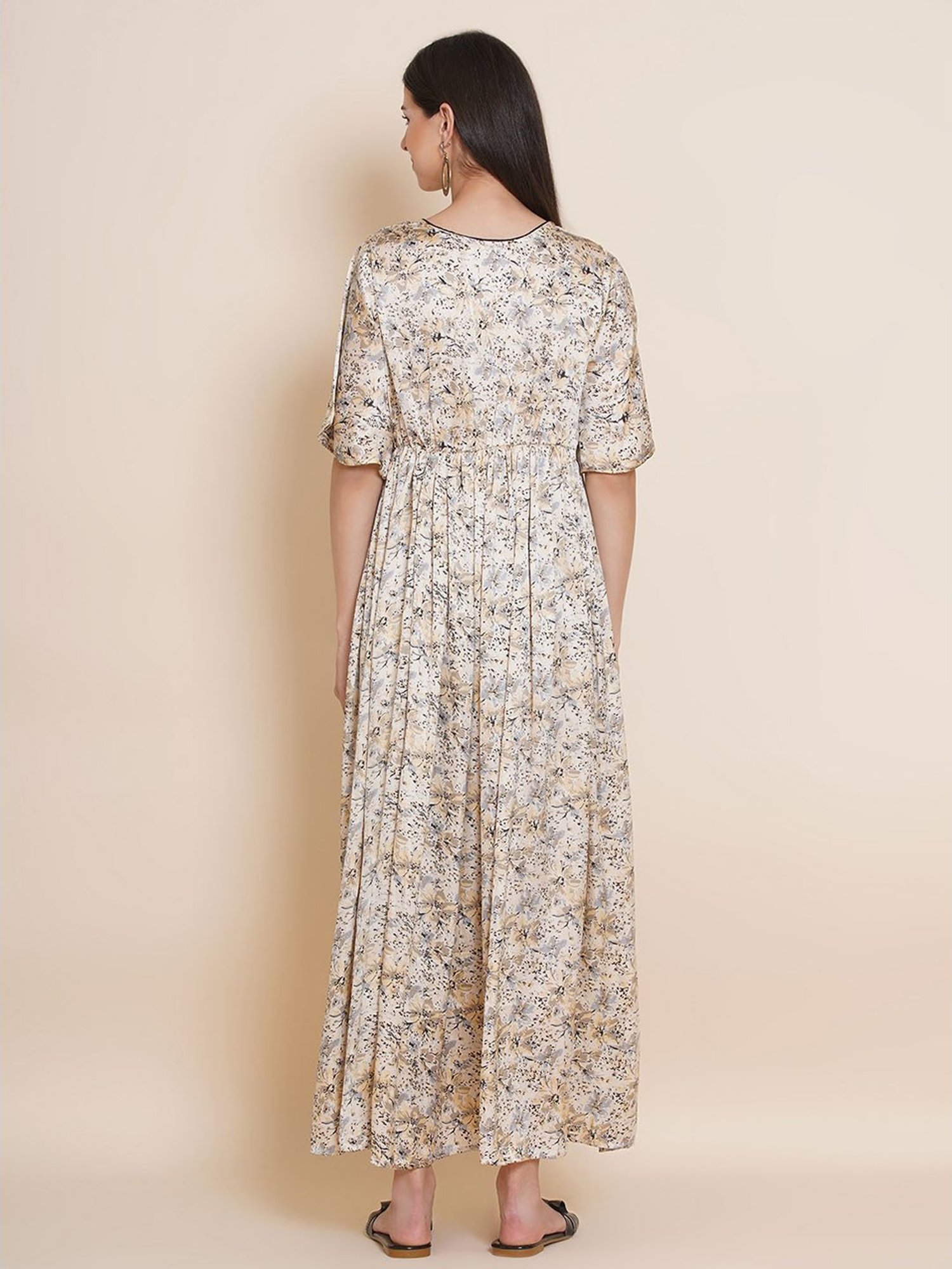 Mine4Nine Beige Floral Print Maternity Dress