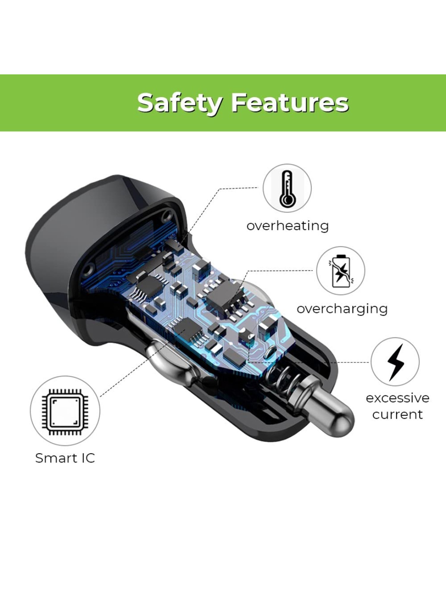 UltraProlink UM1072C Mach12 Dual USB Fast Car Charger with Type C Cable (Black)