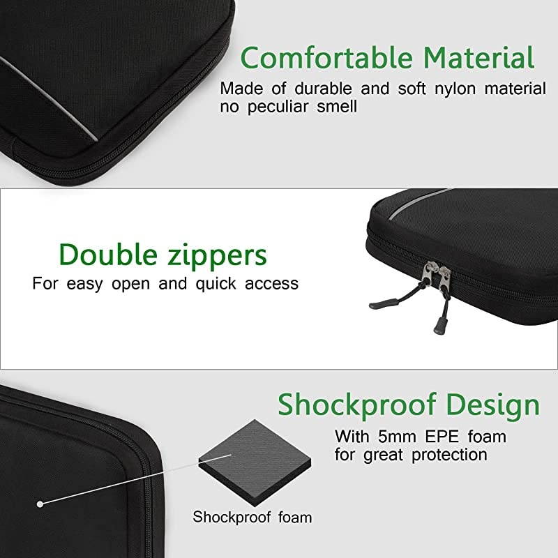 Travel Electronics Organizer Durable Waterproof Universal Electronic Accessories Bag Case for Cord Phone Charger USB Flash Drive SD Card Earphone Black