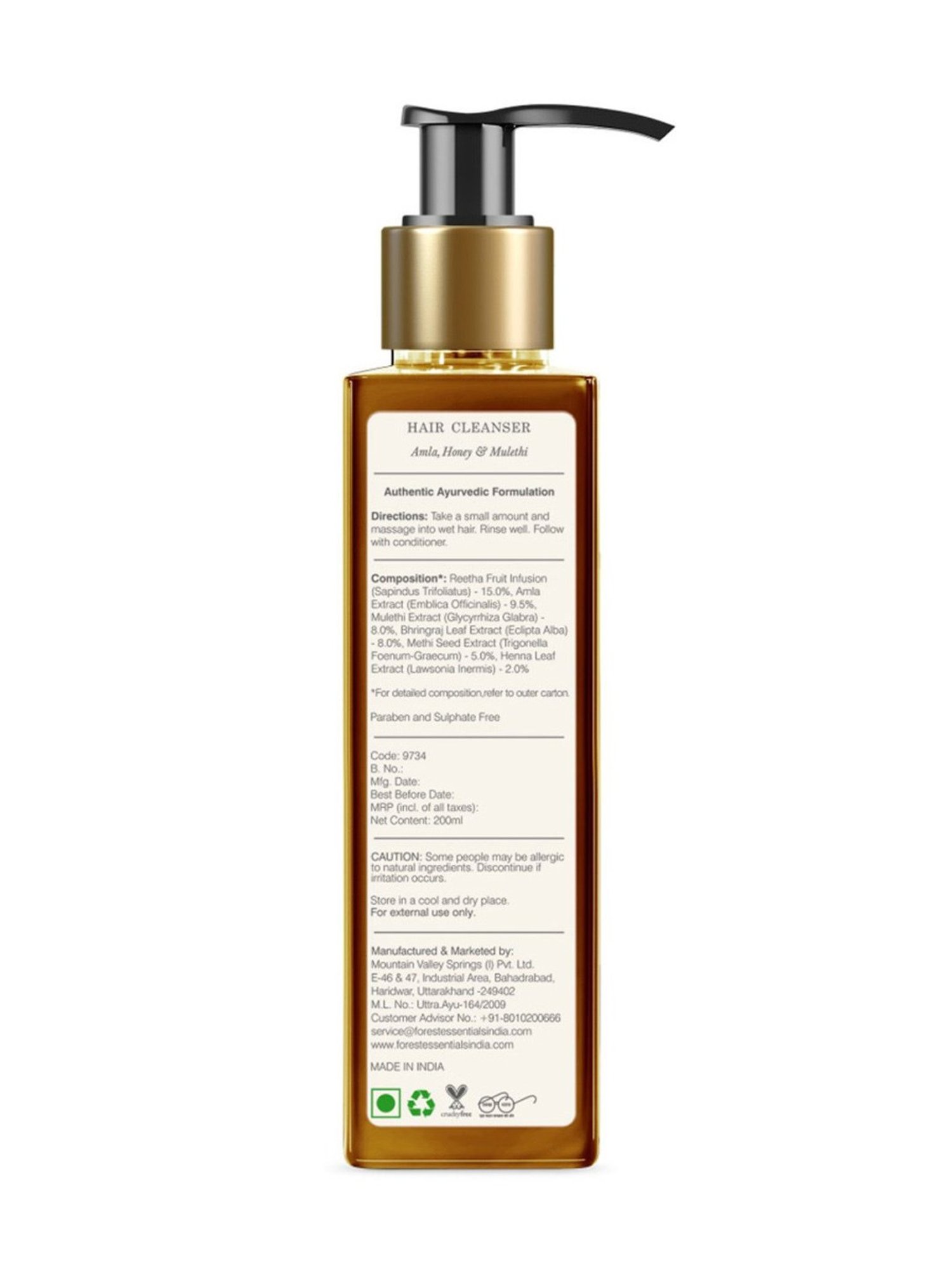 Forest Essentials Amla Honey & Mulethi Ayurvedic Hair Cleanser Shampoo for Dry Hair - 200 ml