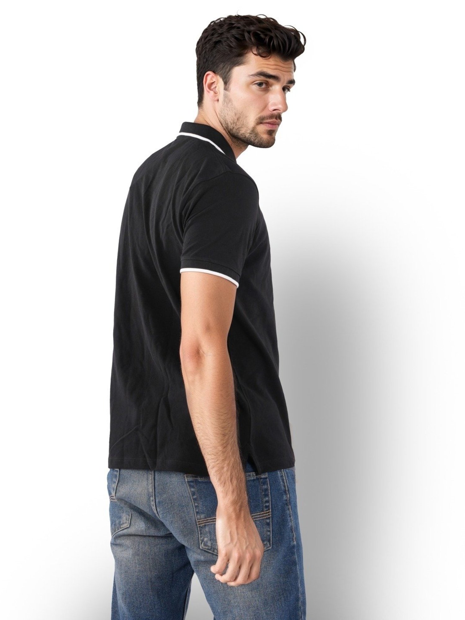 Celio* Black Cotton Regular Fit Polo T-Shirt