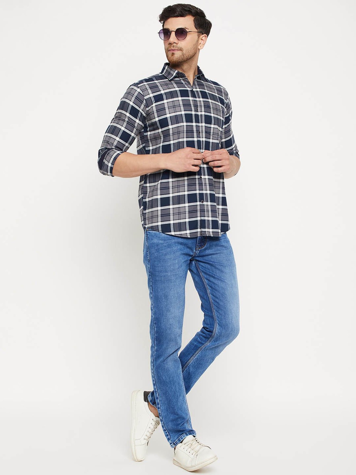 Duke Dark Grey Slim Fit Checks Shirt