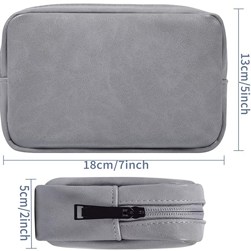 Accessories Storage Bag Premium PU Leather Multifunctional Travel Digital Accessories Storage Bag Cable Organizer Bag Grey