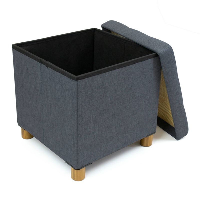 Foldable Storage Ottoman with Reversible Tray Cover Charcoal Gray - Humble Crew