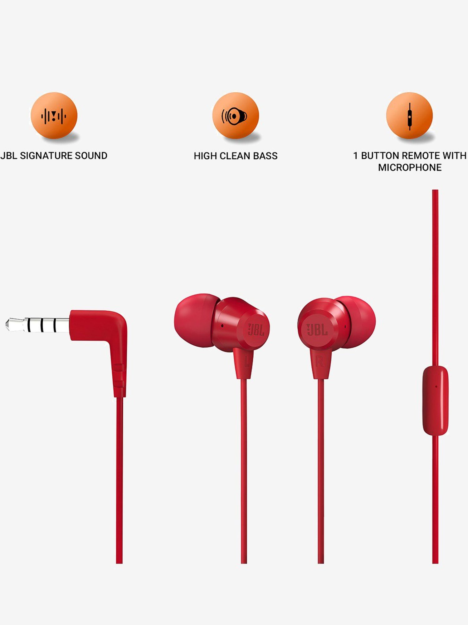 Jbl C50Hi In-Ear Wired Earphones With Mic (Red)