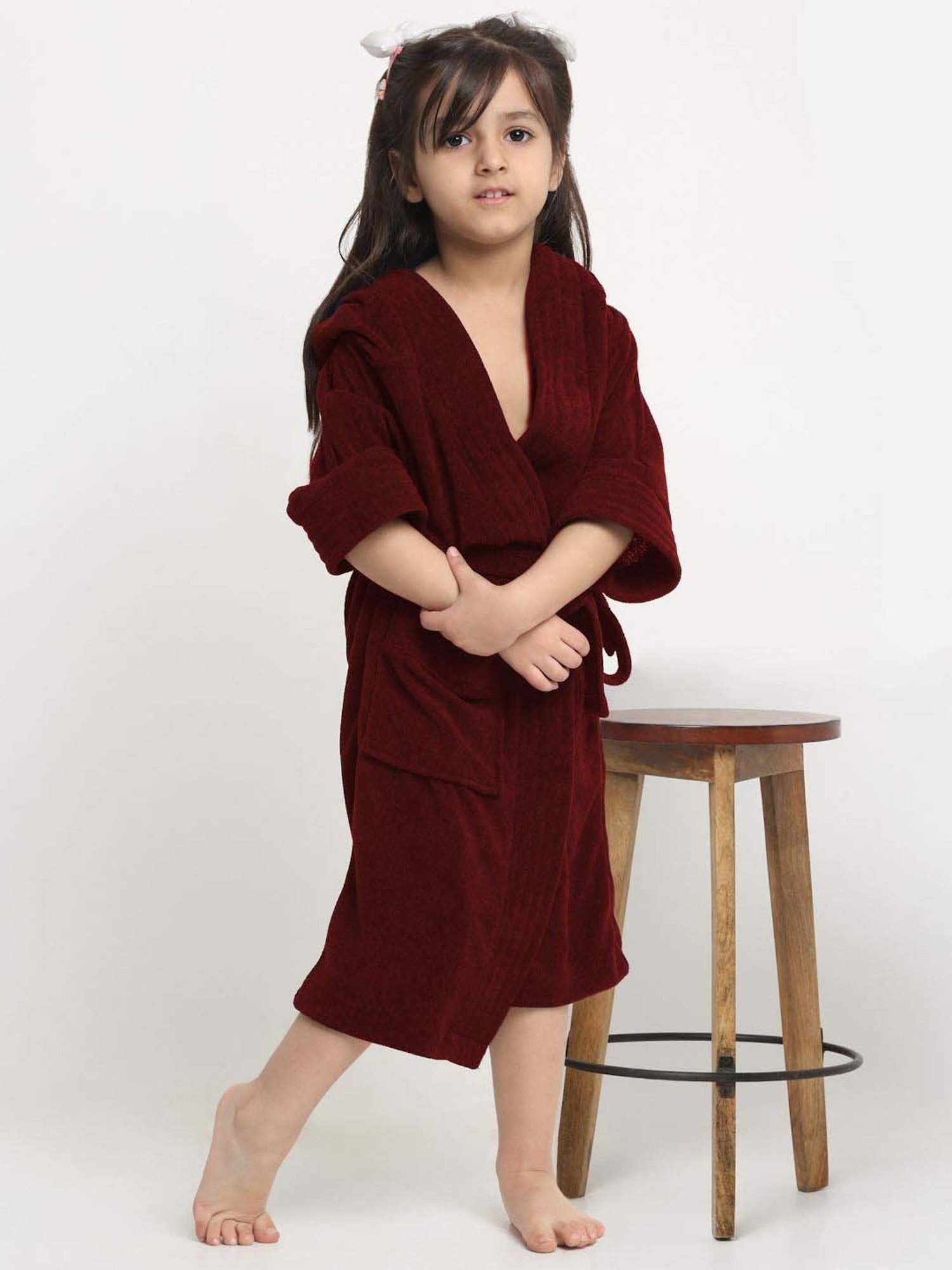 Creeva Melodious Grape Wine Micro Terry 250 GSM Kids Bathrobe 4-5 Yrs With Front Pocket