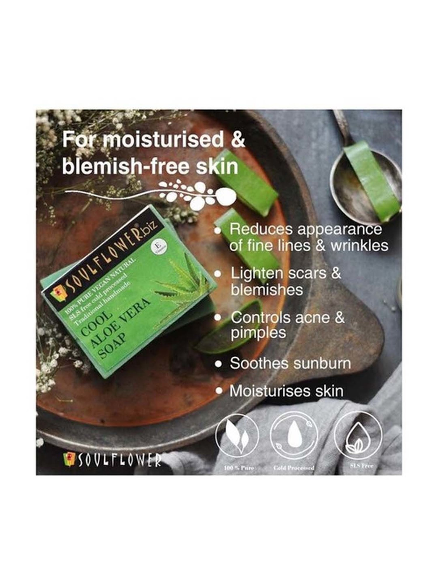 Soulflower Cool Aloe Vera Soap - 150 gm