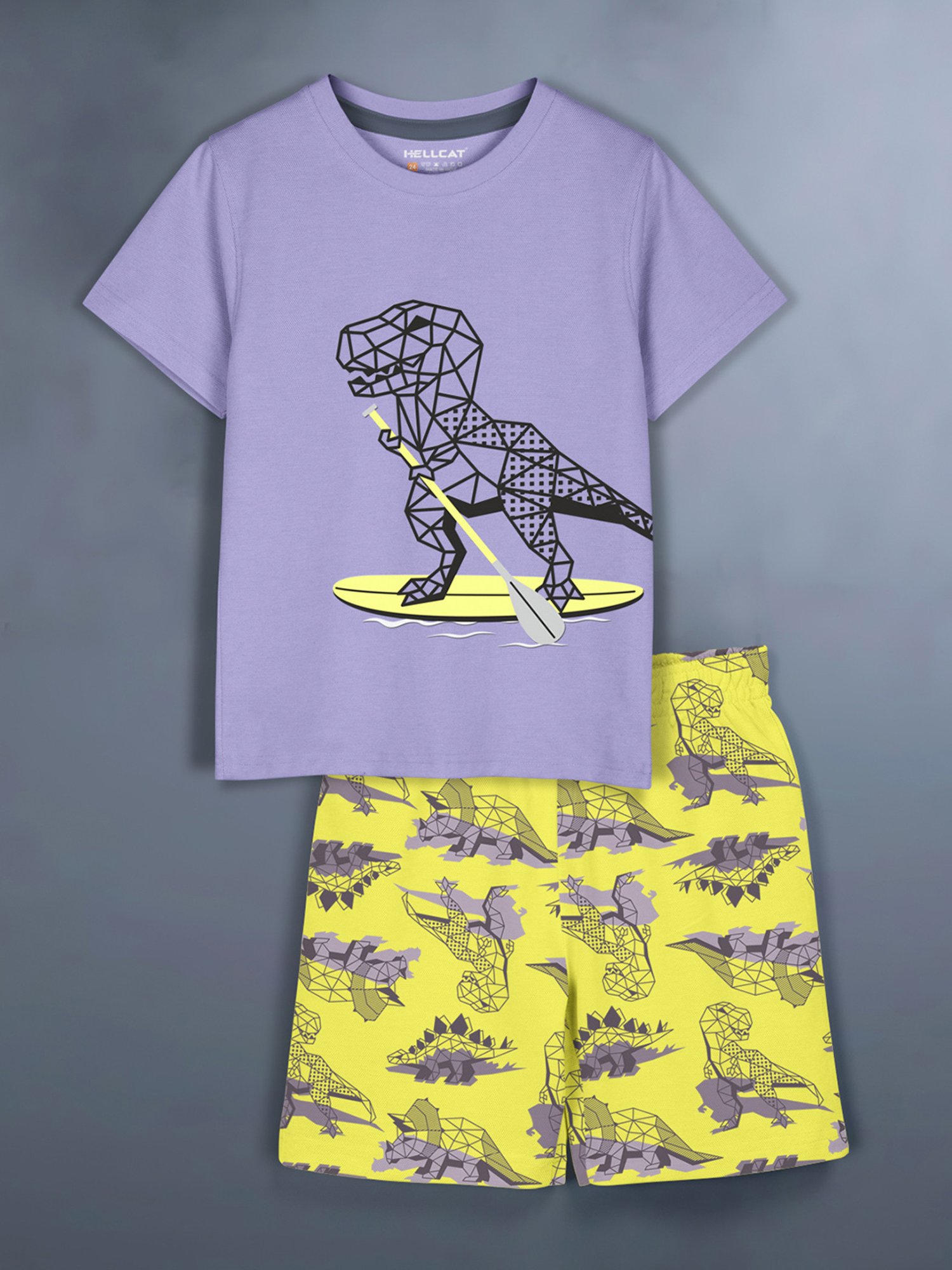 HELLCAT Kids Lavender & Yellow Printed T-Shirt with Shorts