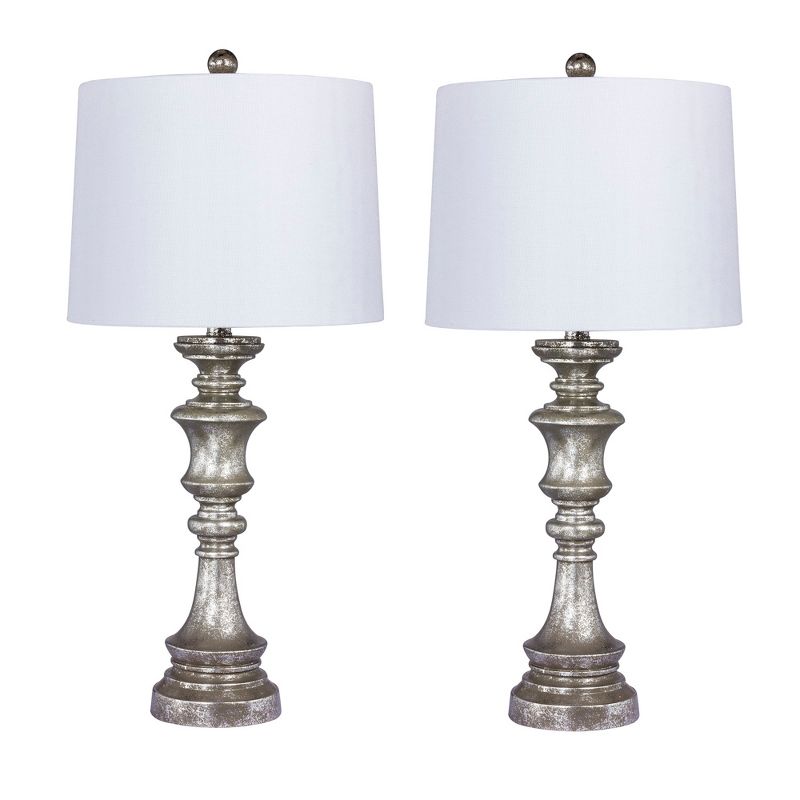 2pk Candlestick Antiqued Resin Table Lamps Silver  - Fangio Lighting