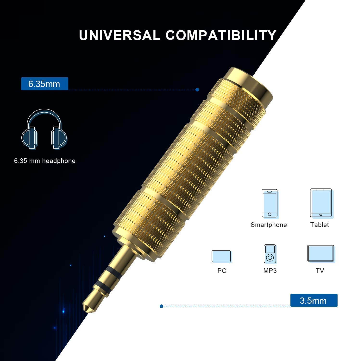 Headphone Adapter 6.35mm (1/4 Inch) Male to 3.5mm (1/8 Inch) Female and 3.5 mm Male Plug to 6.35 mm Female Jack, Audio Stereo TRS Converter Adapters (4 -Pack Gold Plated)