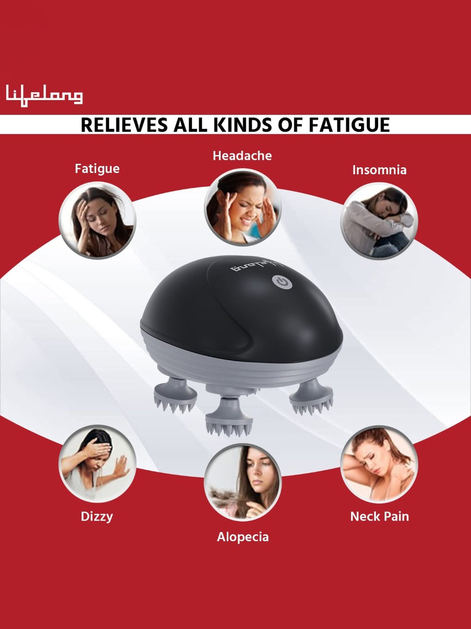 Lifelong LLM603 Hair Scalp Rechargeable Electric Head Kneading Massager, 4 Speed Modes (Black)