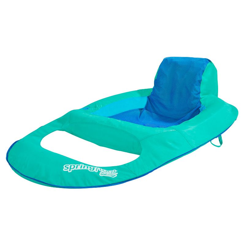 SwimWays Inflatable Soft Mesh Twist and Fold Spring Stable Relaxing Recliner Pool and Lake Float Lounger with Cup Holder, Backrest, and Headrest, Aqua