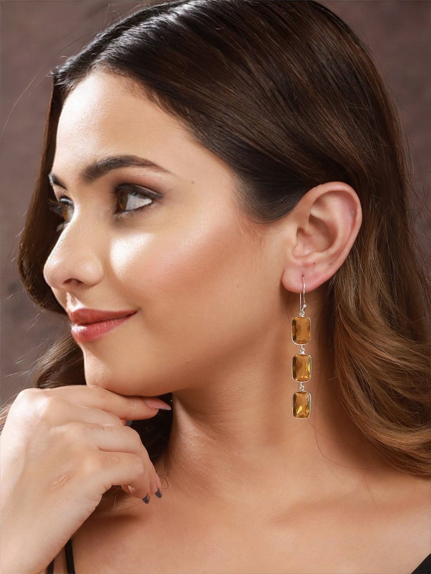 Saraf RS Jewellery Yellow stone studded Drop Earrings