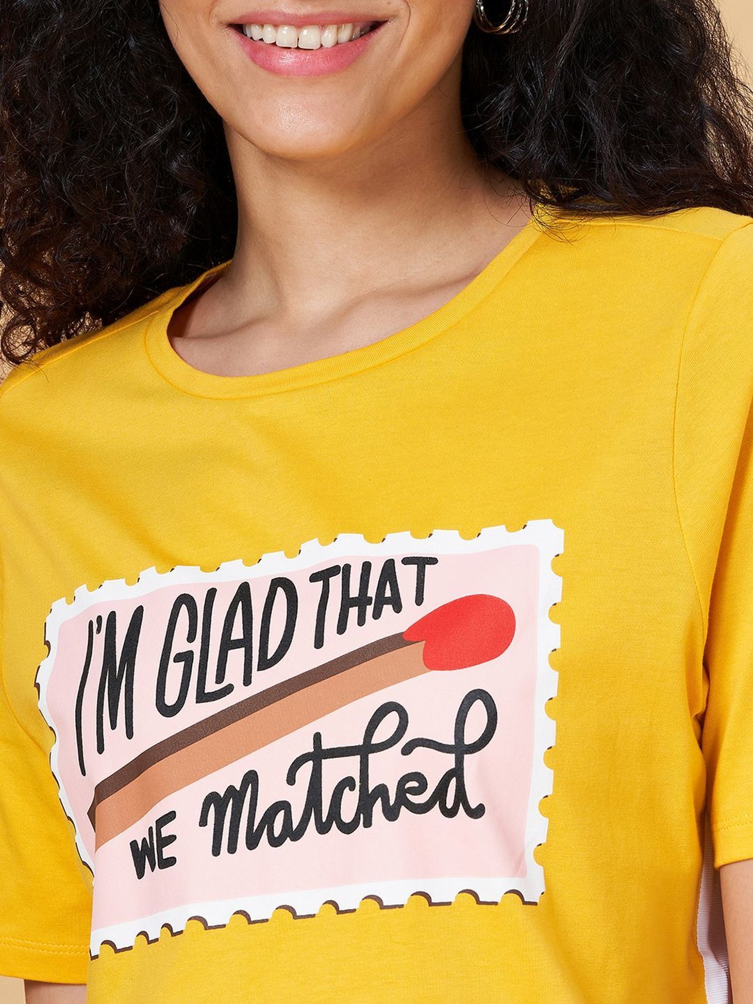 People by Pantaloons Yellow Cotton Graphic Print T-Shirt