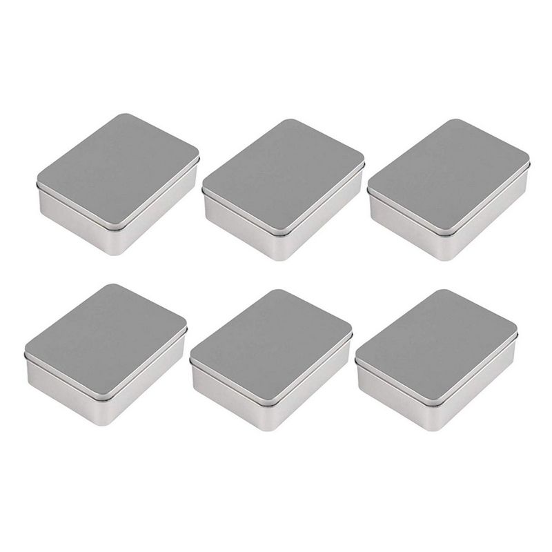 Juvale 6-Pack Rectangular Tin Gift Box with Lid, Empty Tin Can Storage Containers for Party Favors Treat Candy Cookie, Silver, 4.9&rdquo;x3.7&rdquo;x1.6&rdquo;