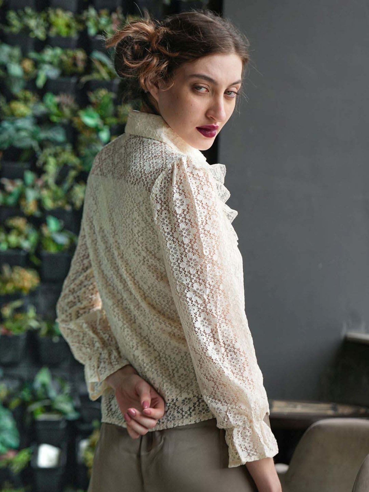 Odette Off-White Self Pattern Shirt